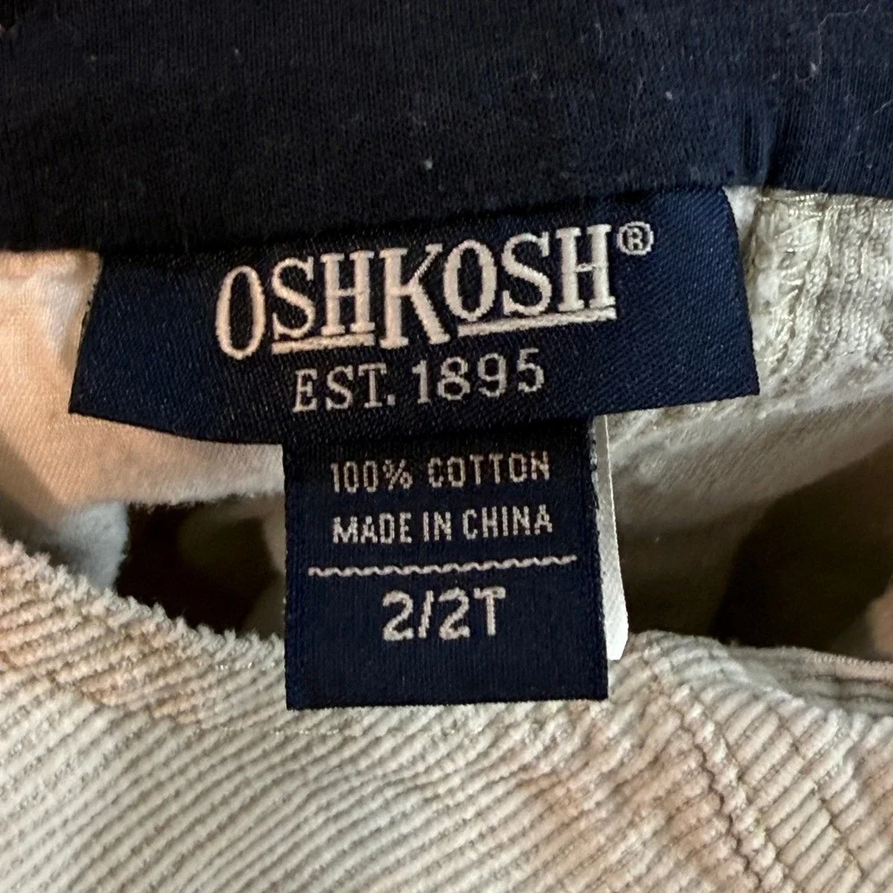 OshKosh Bgosh Toddler Boys Beige Corduroy Cargo Overalls Size 2T Dungarees
